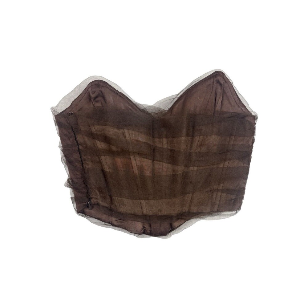 Zara Corsetry Tulle Crop Top Brown Strapless Sheer Bustier M Corset Whimsigoth - Picture 3 of 7